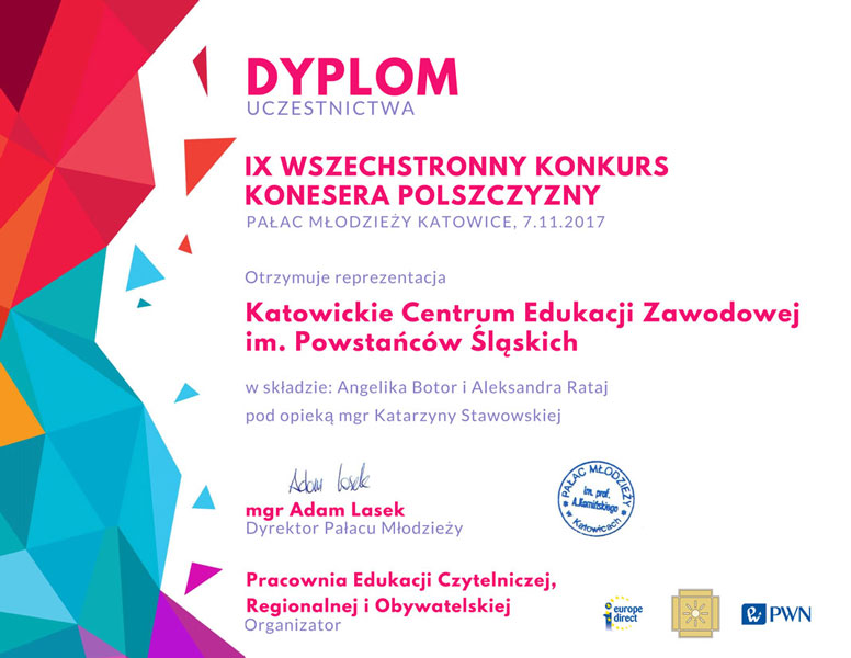 Dyplom uczestnictwa - WKKP