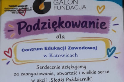 Podziękowanie dla KCEZ-CKZiU za udział w akcji „Słodki Październik”